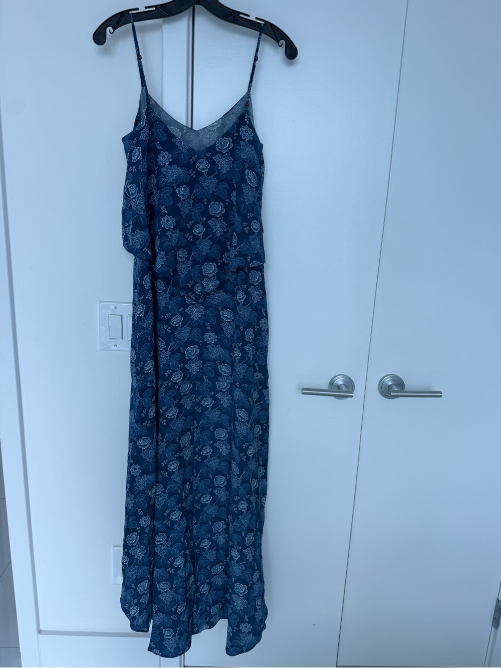 INTERMIX Navy Floral print Slip hi-lo Maxi Dress Silk